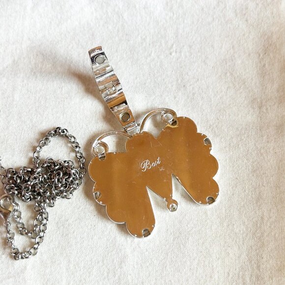 Vintage Enamel Butterfly Pendant Necklace w Silver Tone Chain Signed Best - Picture 5 of 7